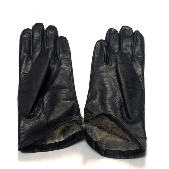 Women's Vintage Leather & Fur Gloves Dainty Elegan - Picture 3 of 4
